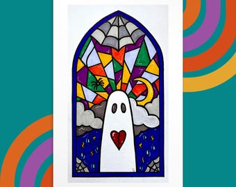 The Ghost Of Broken Hearts 4x6 Art Print - Gothic Stained Glass Artwork - Montreal Artist