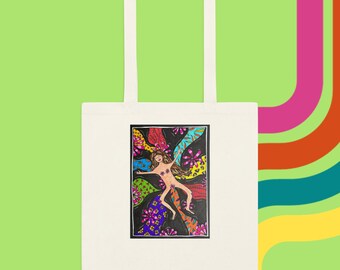 Flower Power Printed Cotton Tote Bag - Plant Mom Carryall - Montreal Artist