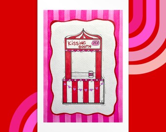 Kissing Booth 4x6 Art Print - Valentine’s Day Card Artwork - Montreal Artist