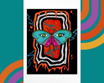 Butterfly Dream 4x6 Art Print - Psychedelic Moth Insect Artwork - Montreal Artist