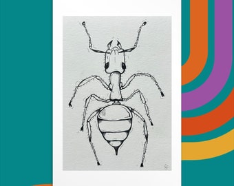 The Ant 4x6 Art Print - Fine Line Insect Artwork - Montreal Artist