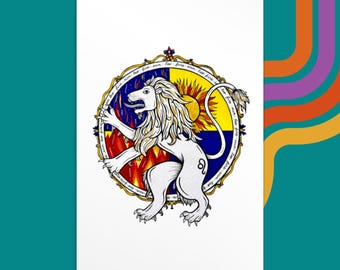 Leo 4x6 Art Print - Whimsical Fire Sign Zodiac Artwork - Montreal Artist