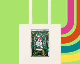 Crazy In Love Printed Plants Cotton Tote Bag - Green Witch Accessories - Montreal Artist