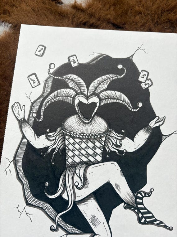 The Jester 4x6 Art Print - Medieval Monochromatic Joker Artwork