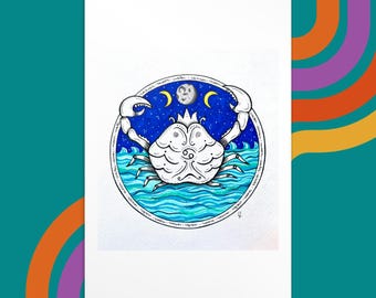 Cancer 4x6 Art Print - Zodiac Astrology Water Sign Artwork - Montreal Artist