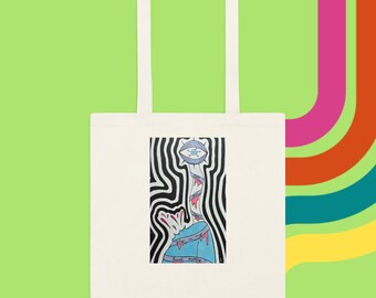 Heart Melting Psychedelic Printed Cotton Tote Bag - Montreal Artist