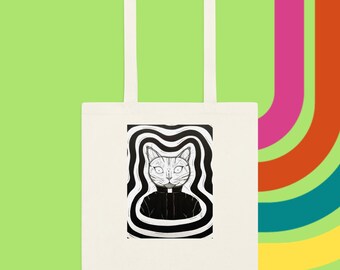 CATholic Cat Printed Cotton Tote Bag - Montreal Artist