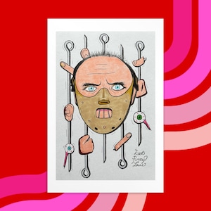 Eat Pray Love Illustration, Hannibal Lecter Serial Killer, Horror Movie Artwork, Cannibal, 4x6 Impression, Carte de Saint-Valentin Horreur