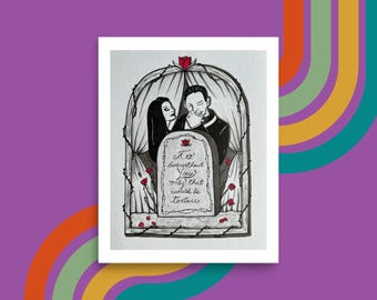 Gomez and Morticia 8x10 Poster - The Addams Family Artwork - Montreal Artist