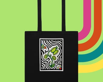 Venus Flytrap Cotton Tote Bag - Carnivorous House Plant Lover Totebag - Colorful Psychedelic Insect Artwork - Montreal Artist