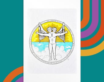 Gemini 4x6 Art Print - Zodiac Astrology Air Sign Artwork - Montreal Artist