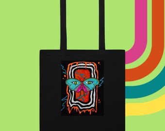 Butterfly Dream Cotton Tote Bag - Psychedelic Neon Artwork - Montreal Artist