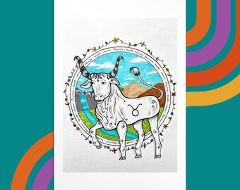 Taurus 4x6 Art Print - Zodiac Astrology Earth Sign Artwork - Montreal Artist