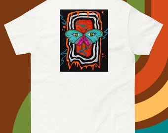 Butterfly Dream Cotton Tee - Psychedelic Insect Neon Graphic Shirt - Montreal Artist