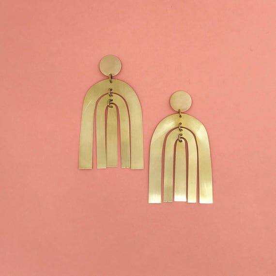 Brass Rainbow Drop Earrings Etsy