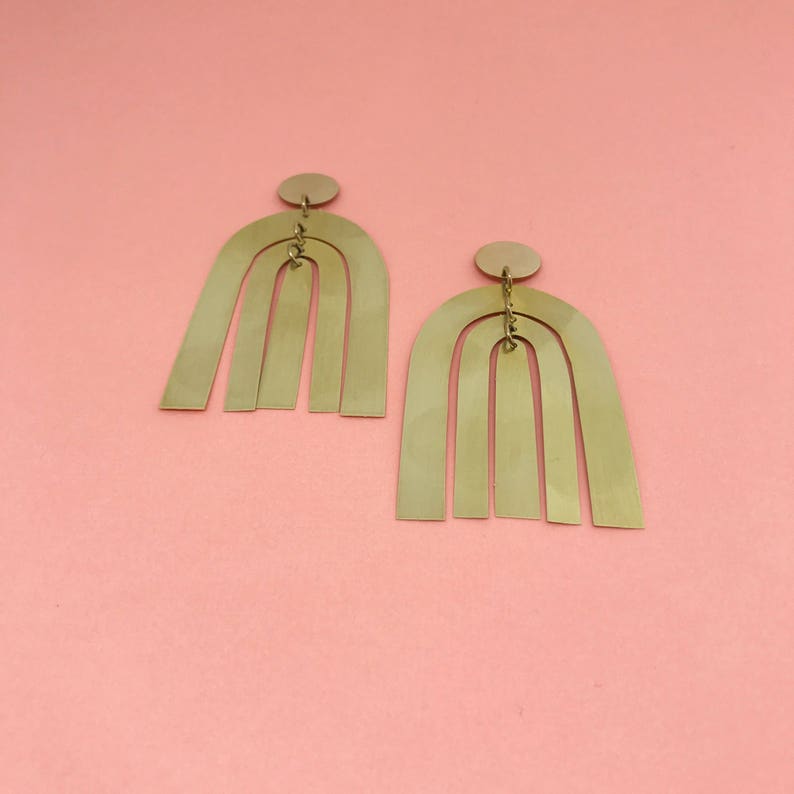 Brass Rainbow Drop Earrings Etsy