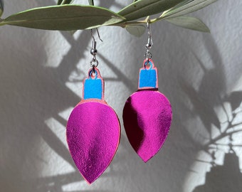 Foiled Leather Christmas Light Earrings//Christmas Earrings//Holiday Earrings//Festive Earrings//Leather Earrings