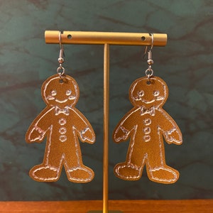 Foiled Leather Gingerbread Man Cookie Earrings//Leather Earrings//Christmas Earrings//Faux Leather