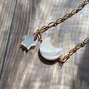 Moon and Star Necklace//Mother of Pearl Necklace//Statement Necklace//Necklace Gift