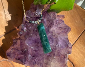 Natural Green Jade Rectangular Pendant Necklace//Jade Necklace//Gemstone Necklace