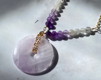 Amethyst Donut Necklace//Gemstone Necklace//Dainty Amethyst Donut Necklace