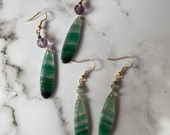 Green Chalcedony Earrings with Accent Gemstone Beads//Green Chalcedony Earrings//Gemstone Earrings