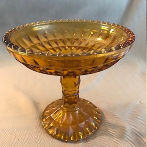 Indiana Glass Amber Compote Diamond Pattern