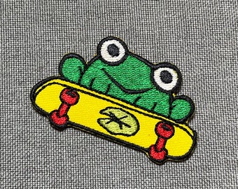 Frosch auf Skateboard Patches Bügelflicken Frosch Aufnäher Aufnäher Patches für Jacken Sticken Patch für Rucksack