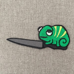 Chameleon with knife Patches iron on patches Chameleon iron on patch patches for Jackets embroidery patch Patch for backpack