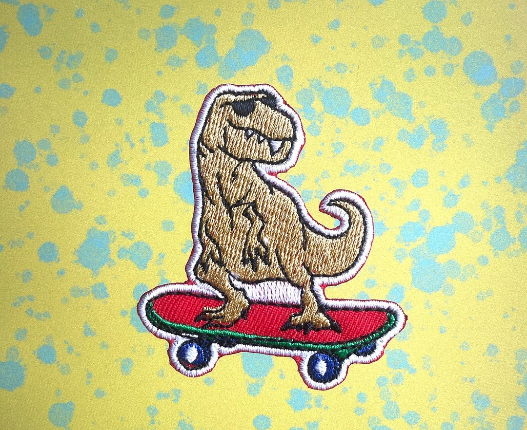 Dinosaur on Skateboard Patches Iron on Dinosaur Patches Dinosaur Iron