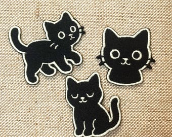 3 pc Cute Black cat Patches iron on patches Cat iron on patch patches for Jackets embroidery patch Patch for backpack