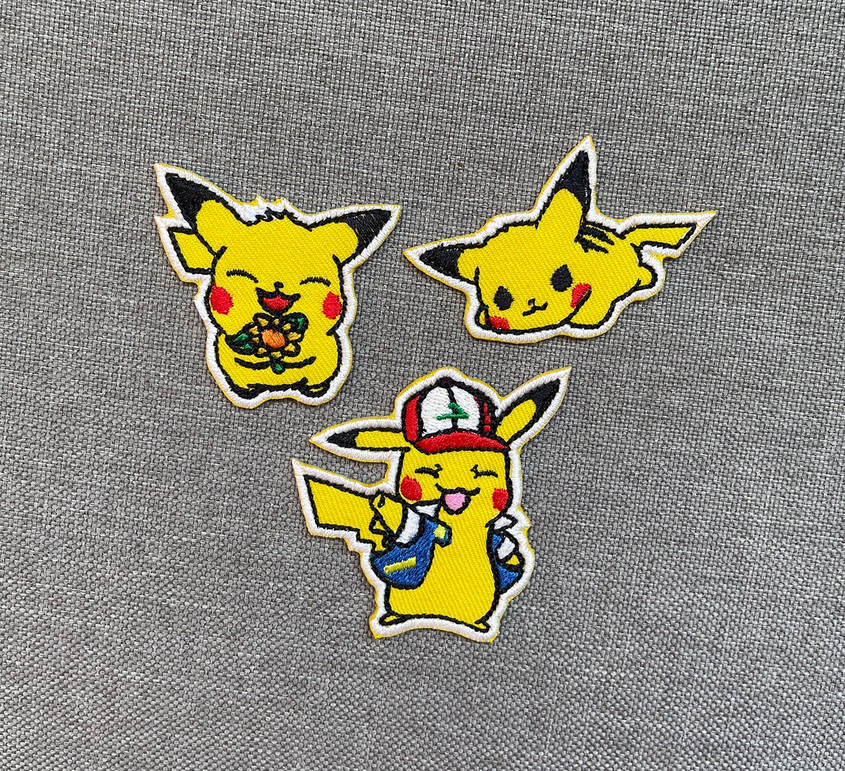 Lot Of 3 Pokémon Sew On Iron On Patches Pikachu Ash Hat Poké Ball