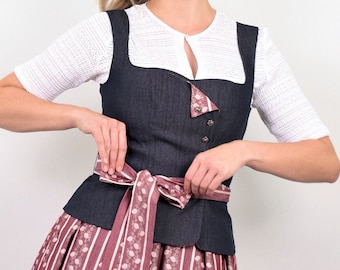 Bodice with peplum and bow, stretch, traditional bodice, corsage, denim blue