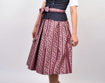 Waist skirt with pleats, traditional skirt, midi, floral tendrils, berry