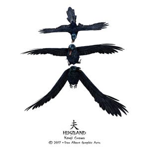 Husband, Kanji, Crows, Japanese, Chinese, Asian, Calligraphy Characters, Birds, Flight, Flying, Feather, Orient