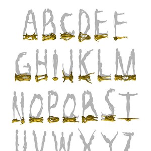 Alphabet Art, ABC Poster Print, Human Alphabet, Shadow, Word Play, Letterforms, Gold, Metallic, Sculpture, Silhouette