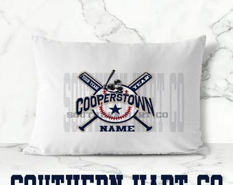 Custom Baseball Pillowcase, Cooperstown Team Gift, Personalized Name & Number
