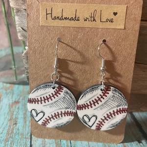Sublimated Baseball Dangle Earrings, Ballpark Jewelry