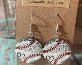 Sublimated Baseball Dangle Earrings, Ballpark Jewelry
