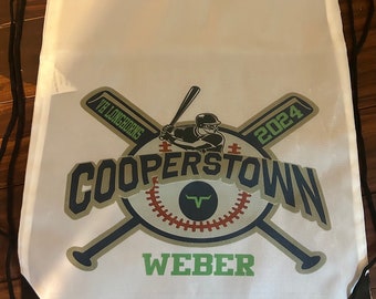 Cooperstown Cinch Bag, Cooperstown Pin Trading Towel, Baseball, Personalized Cinch Bag, Baseball Cinch Bag