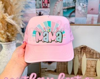 Pink Mama Trucker Hat, Floral Design