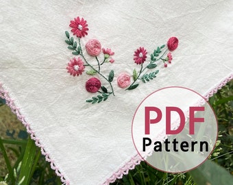 Classic Pink Rose (4"X3.1") for a Handkerchief_Kitchen Cloth_perfect for gift_PDF files_instant download files_Hand Embroidery Pattern