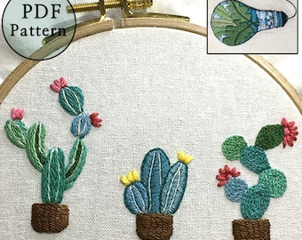 plus_ BonusFreePattern_Cute Little Cacti__Cactus/PDF files_+Reversed Pattern_instant download files_Hand Embroidery Pattern_NewUpdatedGuide!