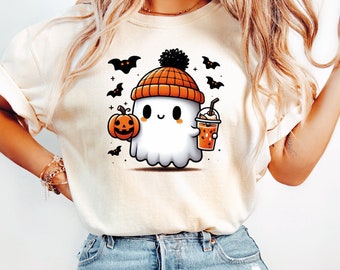 Ghost T-shirt,  Retro Halloween Shirt, Cute Ghost Pumpkin TShirt,  Spooky Season Tee, Ghost Lovers Gift, Halloween Coffee Graphic Tee