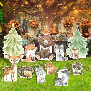 Fondo de cartón recortado de animales del bosque / Recorte de patio de letreros de cumpleaños / Letreros de césped para eventos y fiestas / Recortes de tamaño natural Centros de mesa de pie