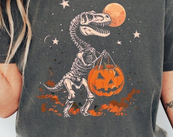T-Rex Dinosaur T-shirt,  Retro Halloween Shirt, Dinosaur Pumpkin TShirt,  Dinosaurs Tee, Dinosaur Lovers Gift, Jurassic T-Rex Graphic Tee