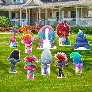 Trolls Cutout Cardboard Backdrop | Birthday Sign Yard Cutout | Event and Party Lawn Signs | Life Size Cutouts Standee Boards Centerpieces
