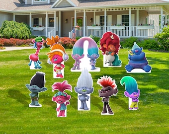 Trolls Cutout Cardboard Backdrop | Birthday Sign Yard Cutout | Event and Party Lawn Signs | Life Size Cutouts Standee Boards Centerpieces