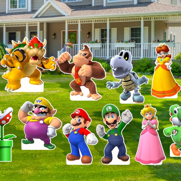 Mario Cutout Cardboard Backdrop | Birthday Sign Yard Cutout | Event and Party Lawn Signs | Life Size Cutouts Standee Boards Centerpieces