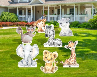 Baby Safari Animals Cutout Cardboard Backdrop | Birthday Sign Yard Cutout | Event and Party Lawn | Life Size Cutouts Standee Centerpieces